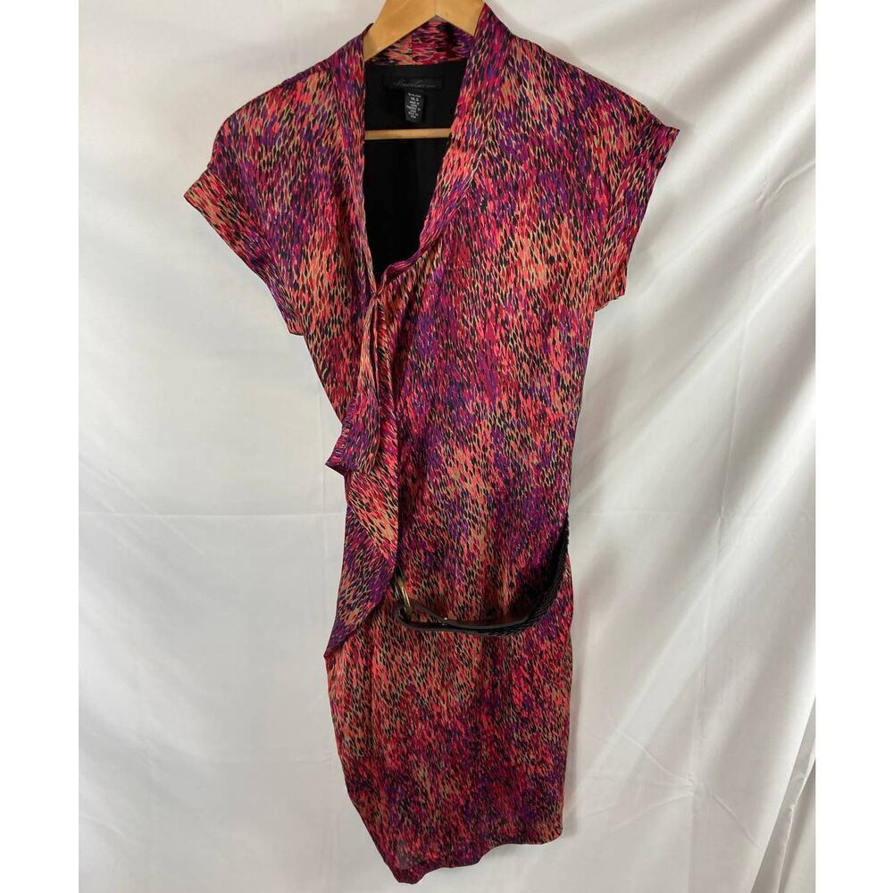 Kenneth Cole Patterned Belted Ruffle Front Dress Size small